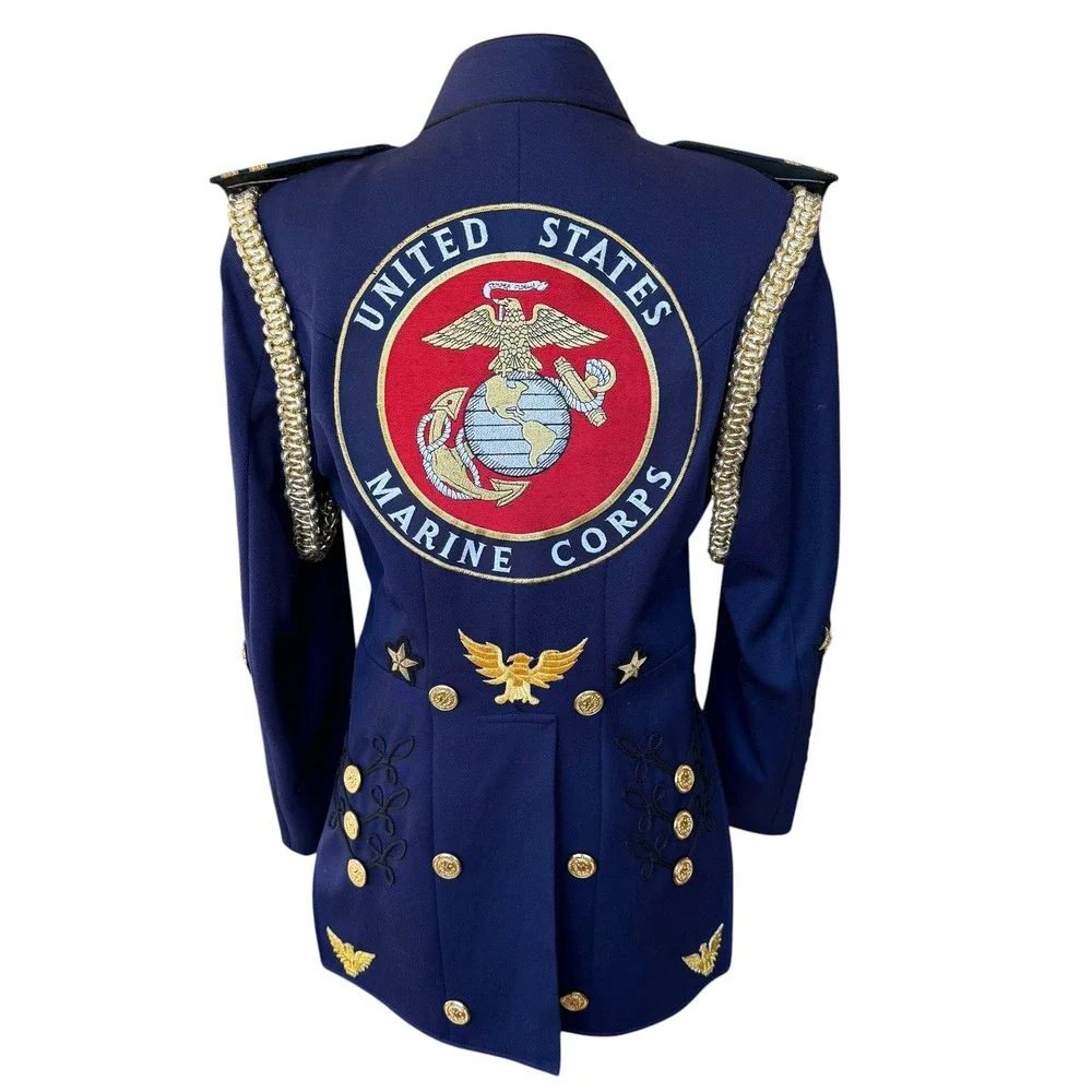 Gail Dauer USMC Military‎ Tailcoat Jacket Blue Wool Gold Braid Embroidery 34XS-T